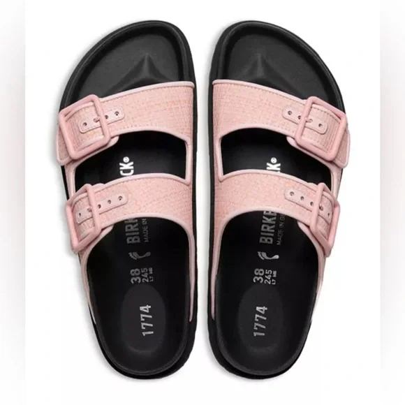 1774 BIRKENSTOCK Arizona Raffia Luxe Slide Sandal Chintz Rose Pink New NWT - Picture 3 of 17